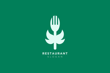Fototapeta na wymiar Vector design of a restaurant logo with spoons, leaves and forks. For food, beverage, restaurant product labels