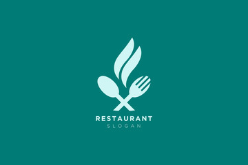 Vector design of a restaurant logo with spoons, leaves and forks. For food, beverage, restaurant product labels