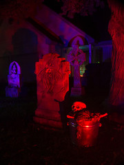 Graveyard Scene with Tombstones and a Bucket of Guts
