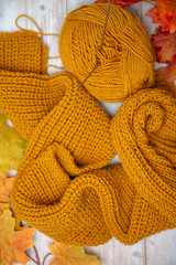 yellow knitting on the table
