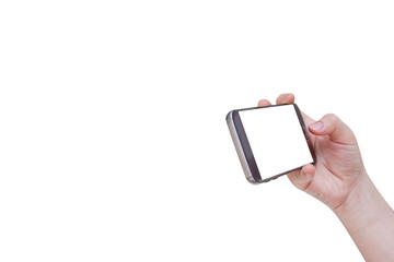 Woman using mobile smart phone isolated on white background,clipping path