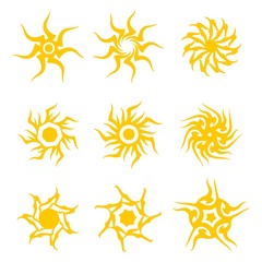 Set sun abstract round tribal vector isolated summer icon design