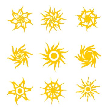 Set abstract round sun flowers tribal vector isolated summer icon design