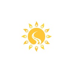 Creative, abstract and fun vector sun with road on the middle isolated summer icon design