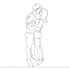 Fototapeta na wymiar drawn silhouette couple of lovers kisses hugs