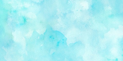 Blue background on watercolor paper texture in abstract pastel blue and white cloudy sky or water color wash and splash design