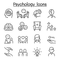 Psychology icon set in thin line style - obrazy, fototapety, plakaty
