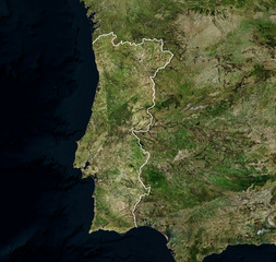 High resolution Satellite image of Portugal with borders (Isolated imagery of Portugal. Elements of this image furnished by NASA)
