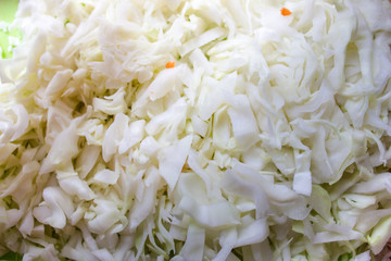 Chopped white cabbage patter. copy space, top view, flat lay, culinary background with blank space for text