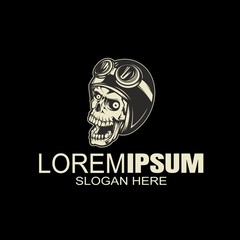 vintage logo skull helmet,hand drawing vector ,easy to edit
