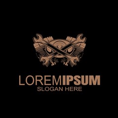 vintage logo automotive wrench and machine,hand drawing vector ,easy to edit