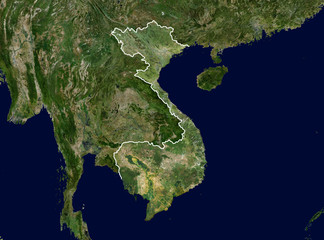 High resolution Satellite image of Vietnam with borders (Isolated imagery of Vietnam. Elements of this image furnished by NASA)