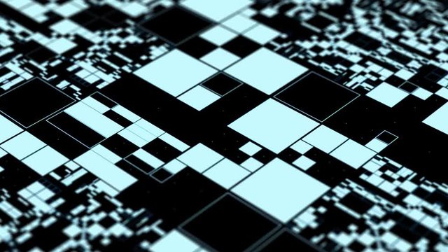 3d abstract background made of random blinking square and rectangle shapes. Depth of field. Loopable animation.