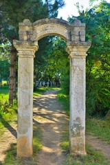 Fototapeta na wymiar Dervent Monastery, Constanta County - Romania - 26.May.2018 The Dervent Monastery dates back to 1036, and is famous for its ancient stone crosses with miraculous powers