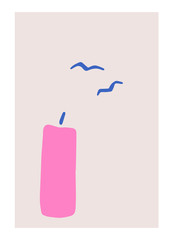 A candle with birds print. Vector Minimal wall art.