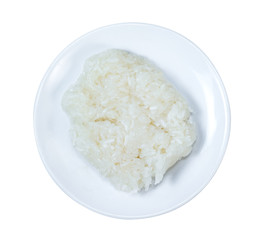 Sticky rice in white plate isolated on white background,clipping path