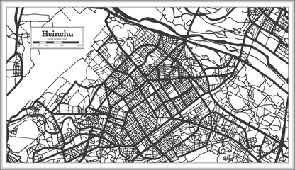 Hsinchu Taiwan Indonesia City Map in Black and White Color. Outline Map.
