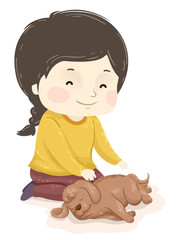 Kid Girl Animal Dog Reiki Massage Illustration