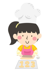 Kid Girl Bake 123 Number Bread Illustration
