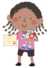Kid Girl Black Robot Award Illustration