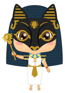 Kid Girl Egyptian God Bastet Costume Illustration