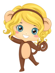 Kid Girl Animal Monkey Costume Illustration