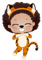 Kid Girl Safari Animal Tiger Costume Illustration