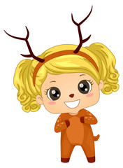 Kid Girl Woodland Animal Deer Costume Illustration