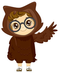Kid Girl Woodland Animal Owl Costume Illustration