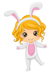 Kid Girl Woodland Rabbit Costume Illustration