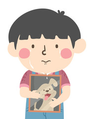 Obraz na płótnie Canvas Kid Boy Hold Dead Pet Picture Illustration