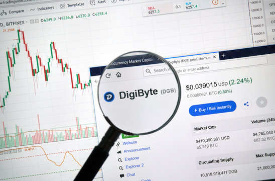 DigiByte altcoin site under magnifying glass.