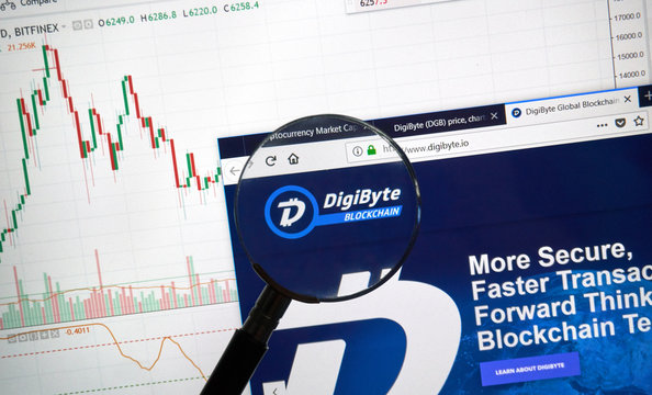 DigiByte altcoin site under magnifying glass.