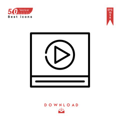 Naklejka premium Outline video-player icon vector isolated on white background. Graphic design, material-design, Best sellerr icons, mobile application, UI / UX design, EPS 10 format vector