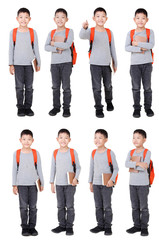 Obraz premium Group of Asian Boy School kid with backpack Full Body isolated on White background.