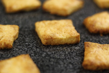 Freshly baked cookies on granite table