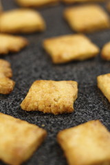 Freshly baked cookies on granite table