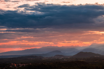 Stormy sunset in the italian countryside