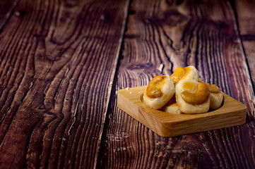Baked shortbread cookies with cashew nut on top