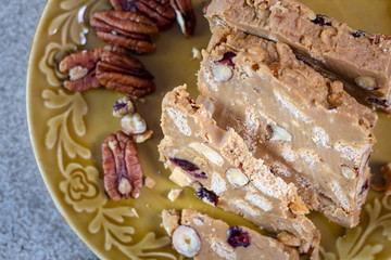 Caramel nougat with nuts, raisins and coffee