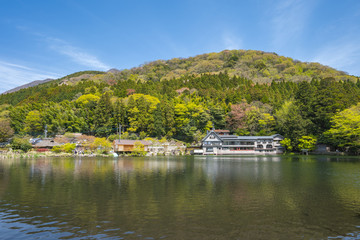 View of Kinrinko Lake in Yufu, Japan