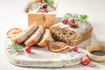 Homemade and sweet poppy seed cake for Christmas