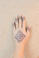 mehendi on hands on a black background