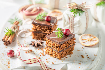 Sweet and tasty Gingerbread cake for Christmas with jam