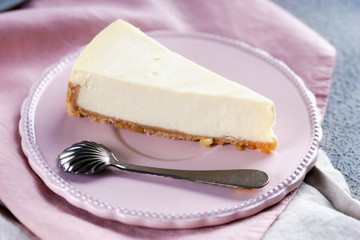 cheesecake in a pink saucer