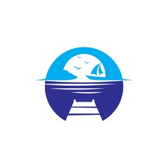 Night view in ocean vector concept illustration in circle shape