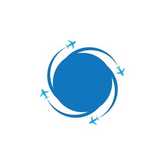 Swirl business travel vector design emblem with blue color