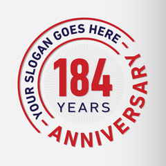 184 years anniversary logo template. One hundred and eighty-four years celebrating logotype. Vector and illustration.
