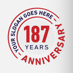 187 years anniversary logo template. One haundred and eighty-seven years celebrting logotype. Vector and illustration.