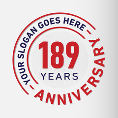 189 years anniversary logo template. One hundred and eighty-nine years celebrating logotype. Vector and illustration.